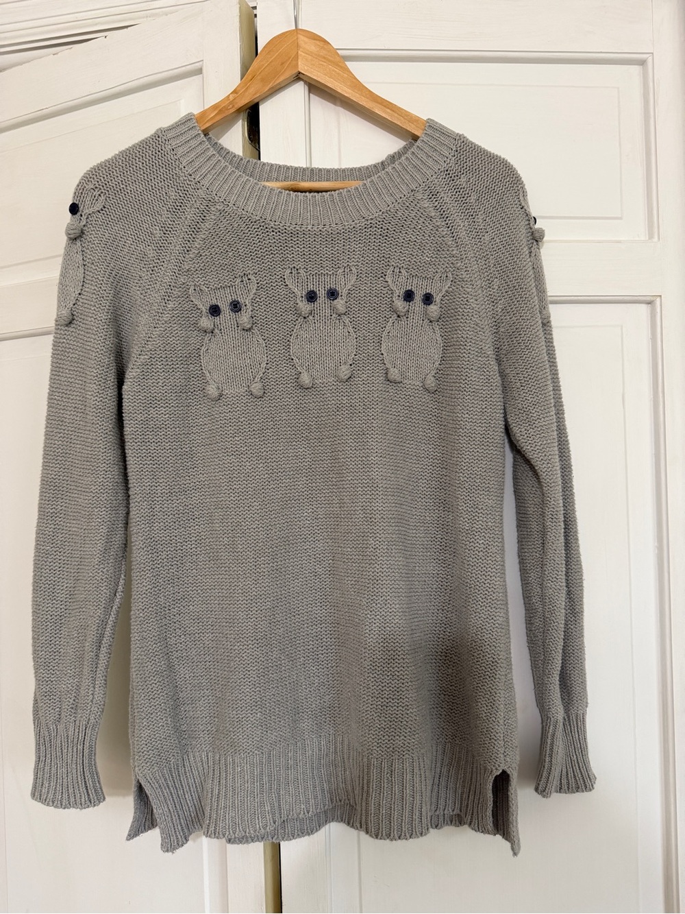 Modcloth Gray Crewneck Sweater with Owl Appliqués